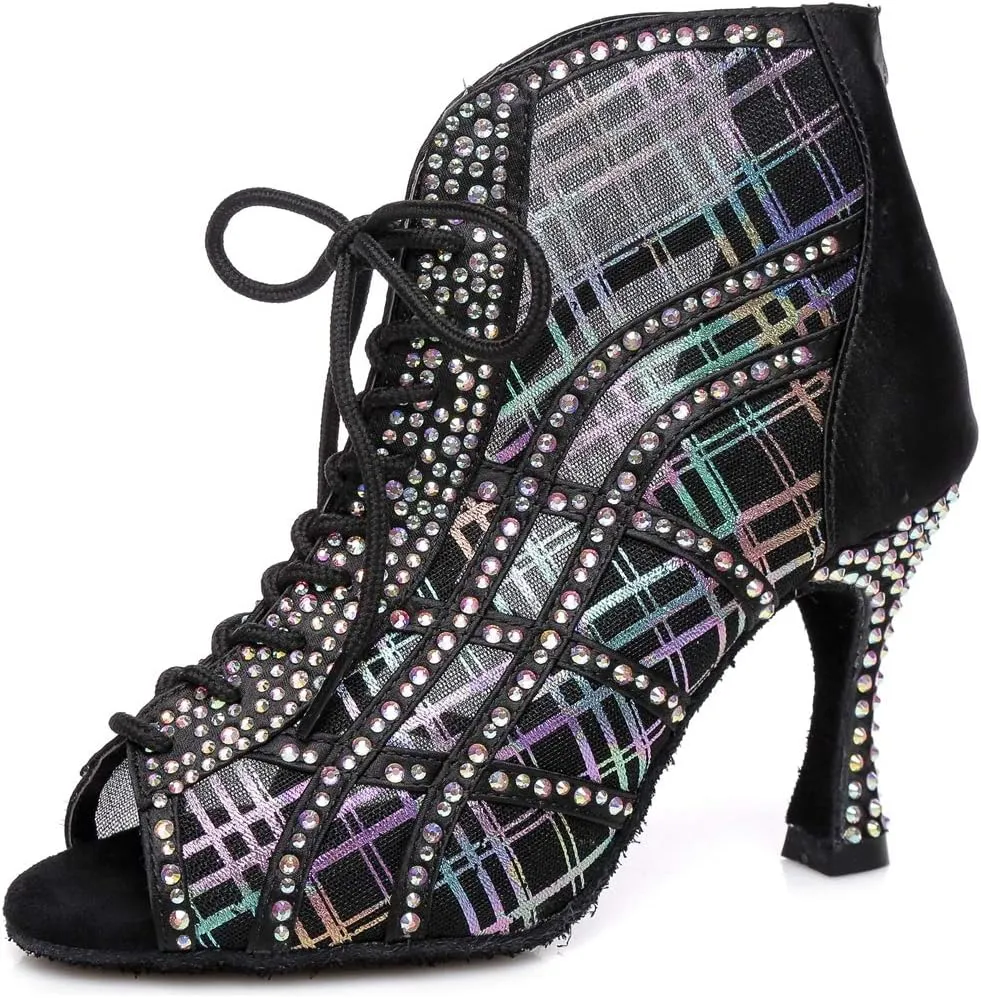 Minishion Dancing Boots Women Latin Ballroom Ankle Dance Shoes Sommer Evening Wedding Party Heeded Sandals