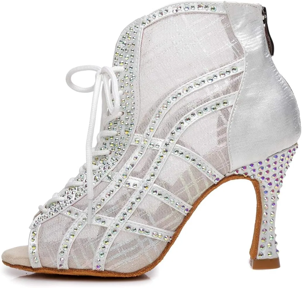 Minishion Dancing Boots Women Latin Ballroom Ankle Dance Shoes Sommer Evening Wedding Party Heeded Sandals