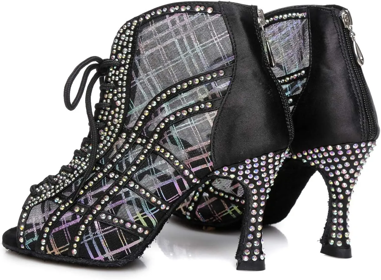 Minishion Dancing Boots Women Latin Ballroom Ankle Dance Shoes Sommer Evening Wedding Party Heeded Sandals