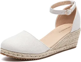 Mintzice Women's Closed Toe Solid Cross Vamp Ankle Strap Espadrille Wedge Sandals