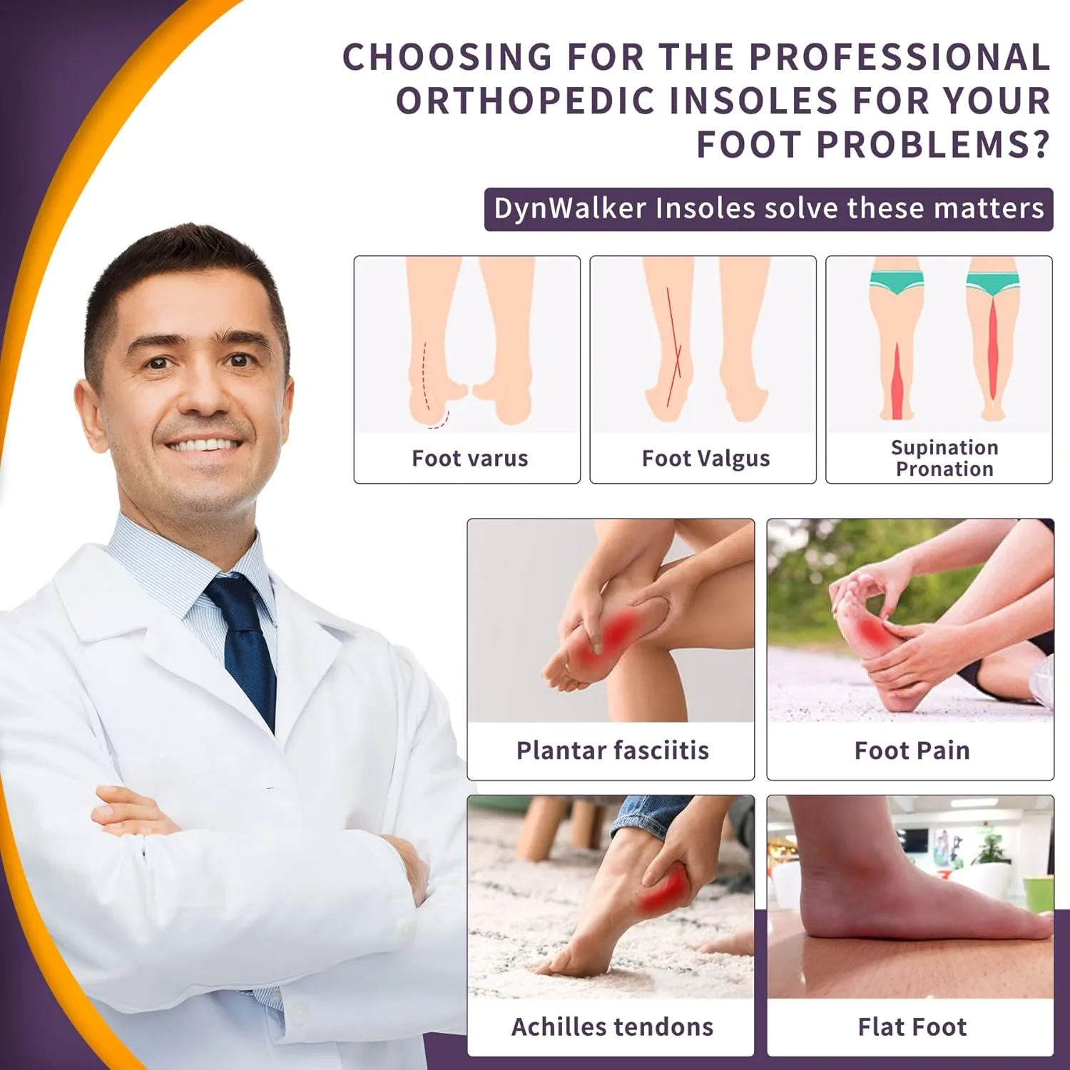 Plantar Fasciitis Relief Insoles,DynWalker Achilles Tendonitis Relief Orthopedic Insoles,Heel Spur,Flat Feet,overpronation,XS