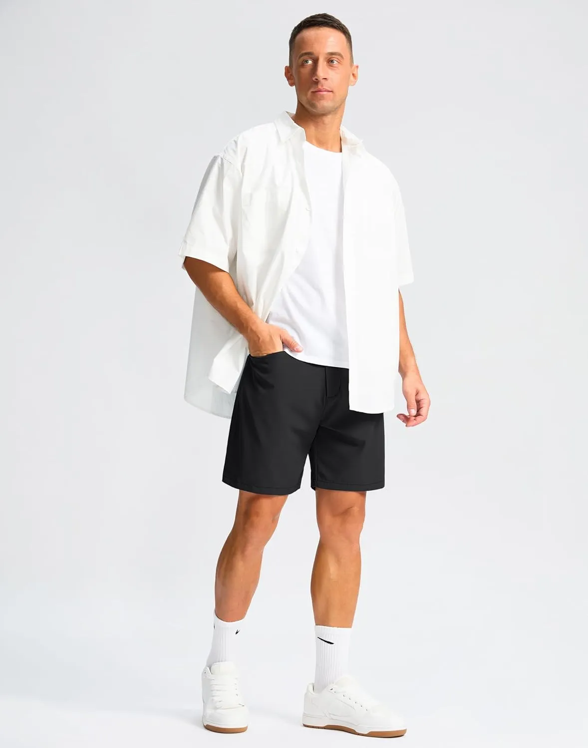 Pudolla Men's Casual Golf Shorts 7" Lightweight Stretch Flat Front Work Dress Shorts for Men with Pockets
