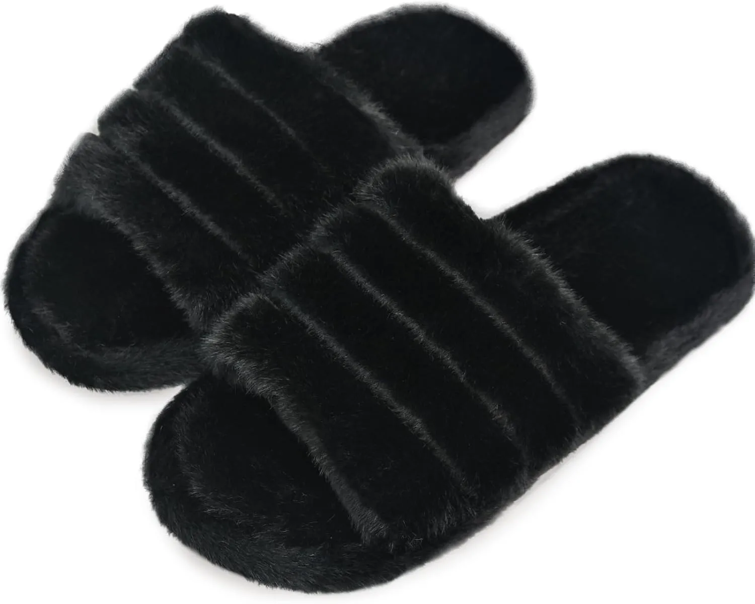 Rosoz Women's Soft Plush Fuzzy Slippers Memory Foam Anti-Skid Sole House Shoes Indoor Outdoor Open Toe Sandals