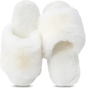 Rosoz Women's Soft Plush Fuzzy Slippers Memory Foam Anti-Skid Sole House Shoes Indoor Outdoor Open Toe Sandals