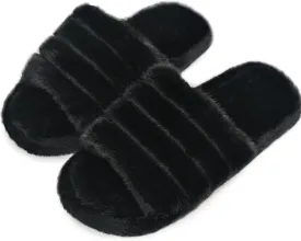Rosoz Women's Soft Plush Fuzzy Slippers Memory Foam Anti-Skid Sole House Shoes Indoor Outdoor Open Toe Sandals