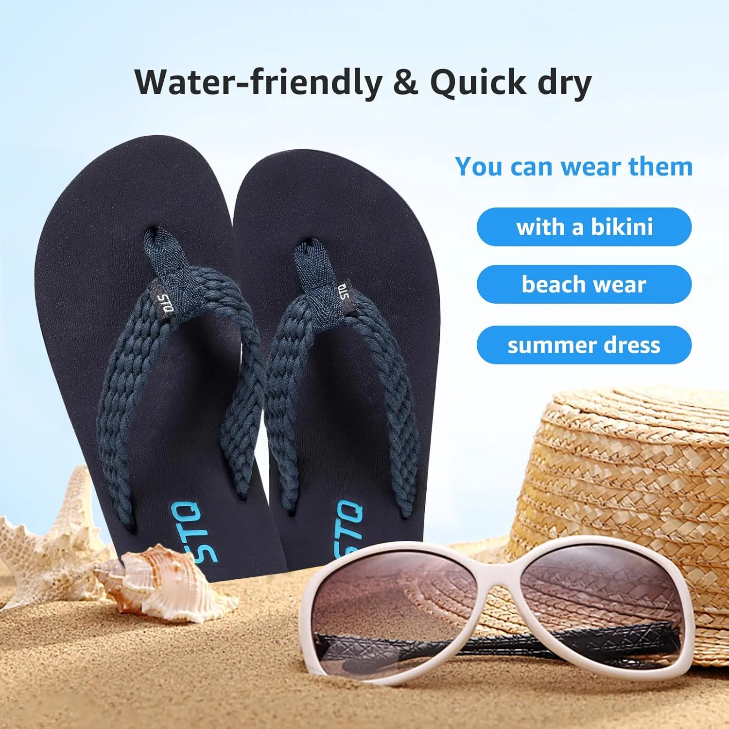 STQ Womens Quick Dry Flip Flops with Yoga Mat SoleArch Support Thong Sandals