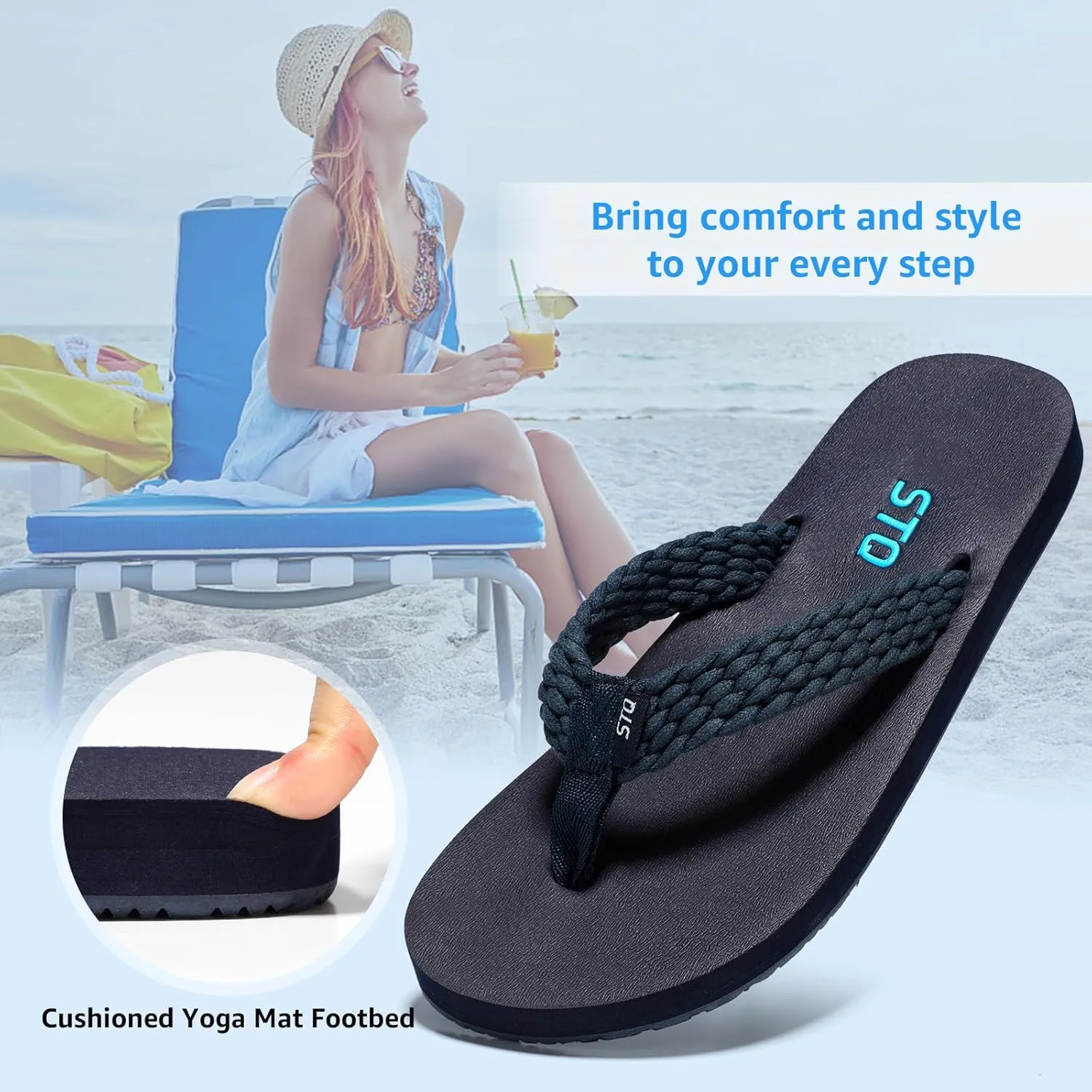 STQ Womens Quick Dry Flip Flops with Yoga Mat SoleArch Support Thong Sandals