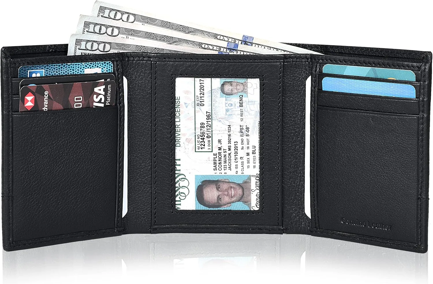 Tri fold Leather Wallet for Men with RFID | Slim Wallets for Men with 1 ID and 6 Credit card slots | Front Pocket Minimalist