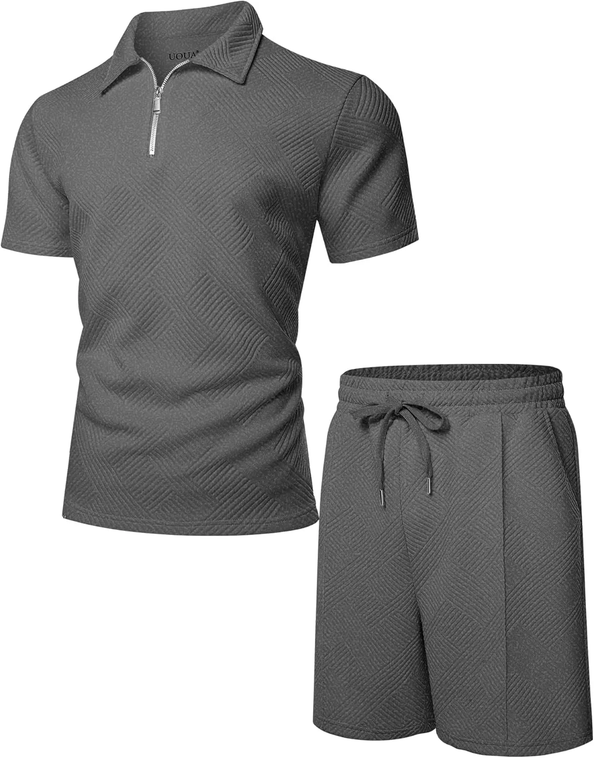 UOUA Mens Summer Track Suits 2 Piece Shorts Sets Short Sleeve Sweatsuit Outfits 1/4 Zip Golf Polo Shirts Loungewear
