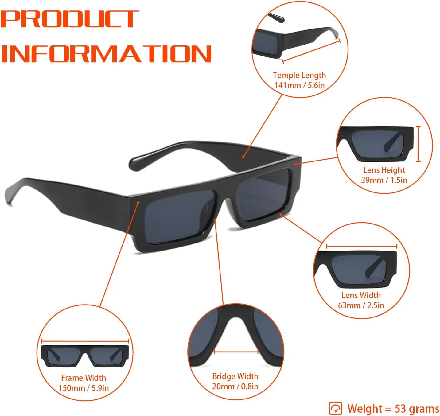 Vintage Rectangle Sunglasses for Men Women 90s Retro Fashion Glasses Square Shades