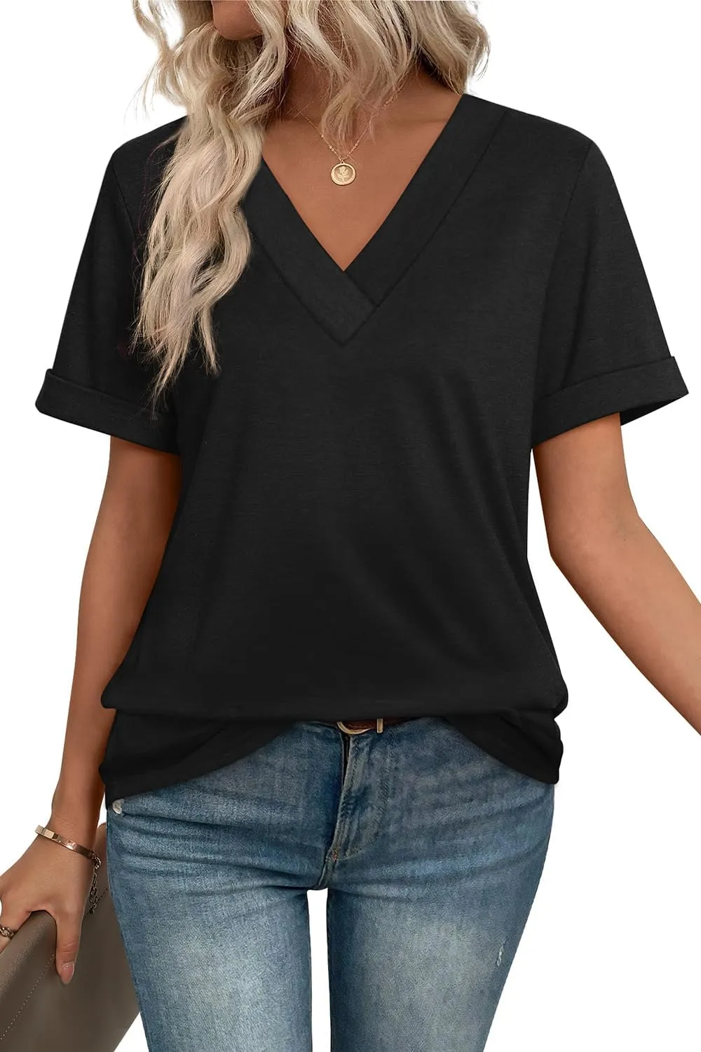 WIHOLL Womens Summer Tops Short Sleeve Basic Casual V Neck T Shirts Trendy Fashion 2025