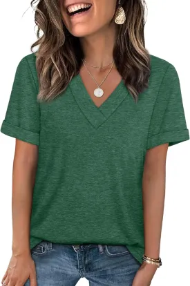 WIHOLL Womens Summer Tops Short Sleeve Basic Casual V Neck T Shirts Trendy Fashion 2025