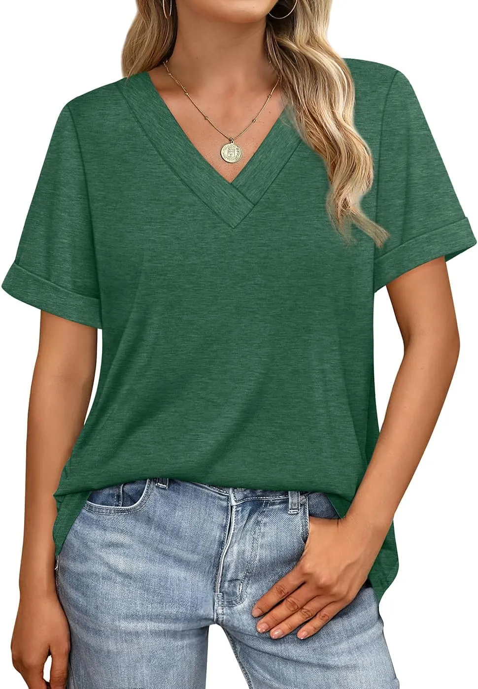 WIHOLL Womens Summer Tops Short Sleeve Basic Casual V Neck T Shirts Trendy Fashion 2025