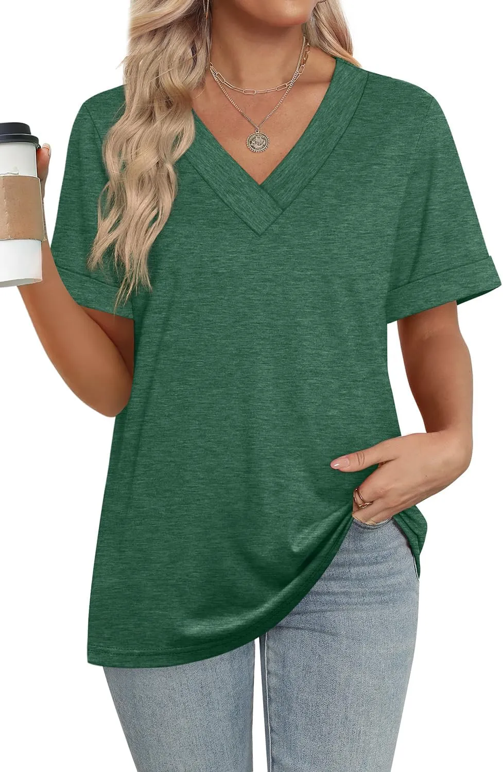 WIHOLL Womens Summer Tops Short Sleeve Basic Casual V Neck T Shirts Trendy Fashion 2025