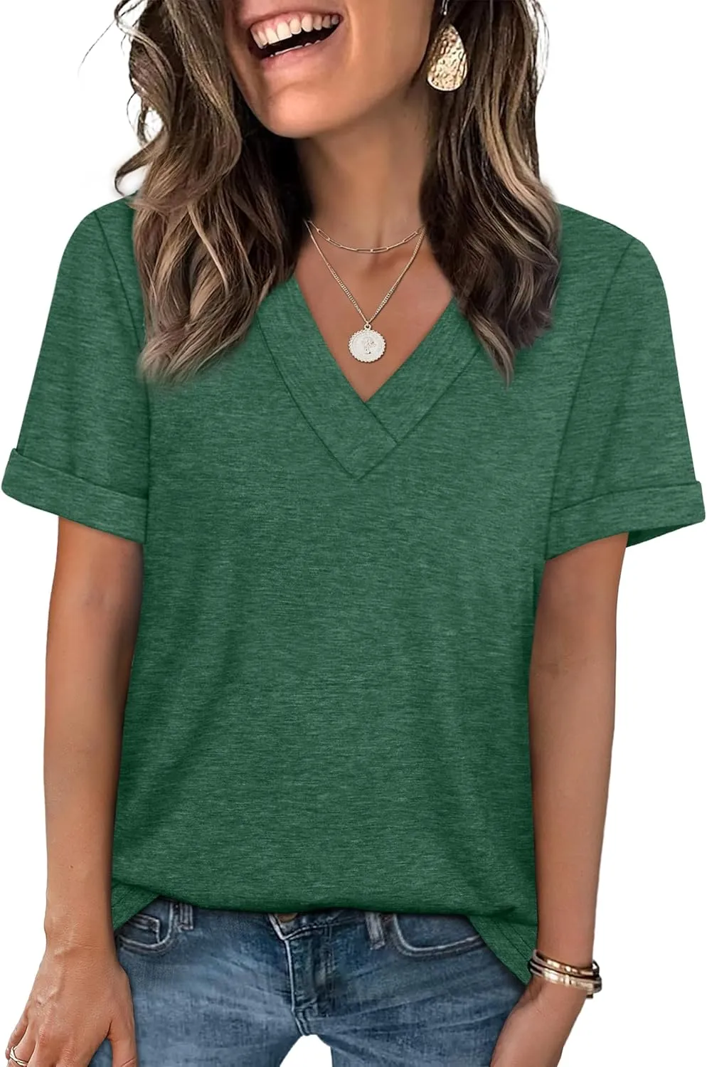 WIHOLL Womens Summer Tops Short Sleeve Basic Casual V Neck T Shirts Trendy Fashion 2025