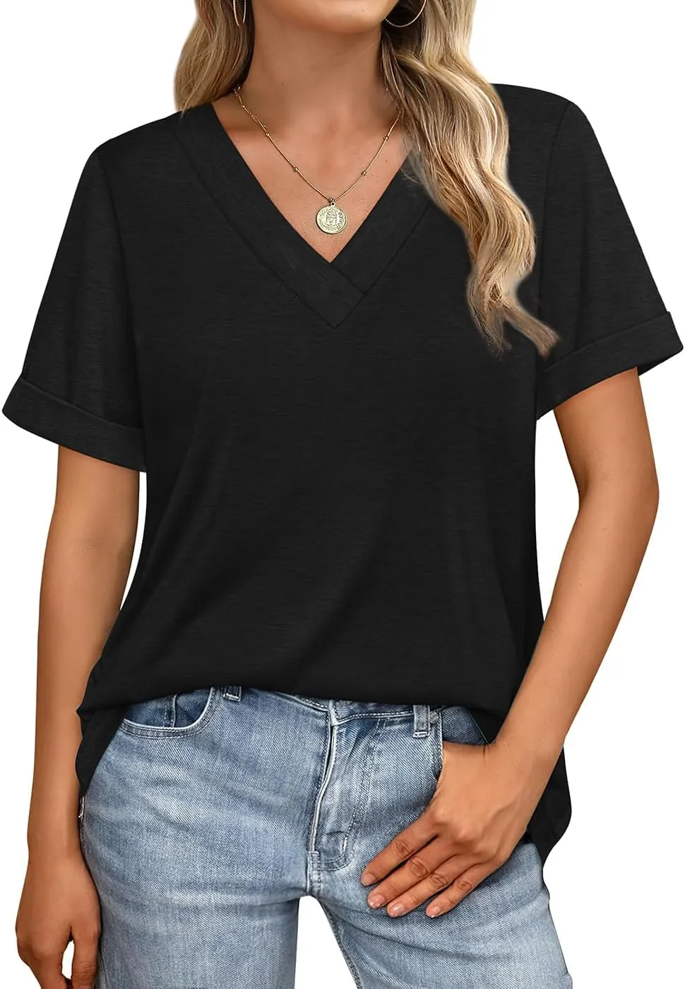 WIHOLL Womens Summer Tops Short Sleeve Basic Casual V Neck T Shirts Trendy Fashion 2025