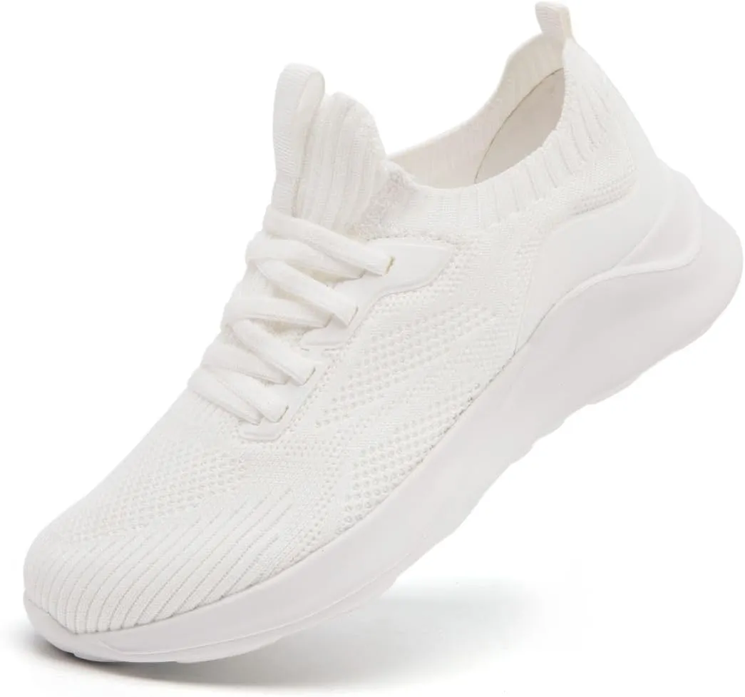 Womens Walking Shoes Running Sneakers Slip On Tennis Sport Workout Gym Athletic Outdoor Travel Work Lightweight Fashion Breathable Comfortable Shoe White Size US 7.5
